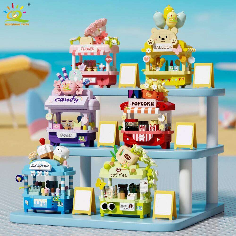 HUIQIBAO Cute MOC Dessert Street Shop model Micro Building Block Flower Model Mini Brick Toy for Children Desk Home Decoration Z260306