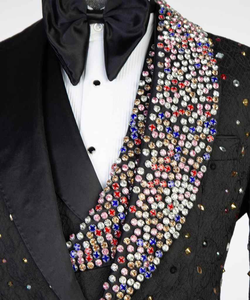 Sparkly Crystals 3 Pieces Suits For Men One Button Shawl Lapel Blazers Pant Jacquard Customized Trajes De Hombre