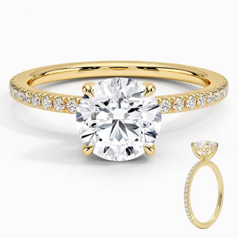 Certificate 10k 14k 18k Solid in Real Gold Moissanite Diamond Pave Side Wedding Engagement Ring Set for Women Jewelry AU750