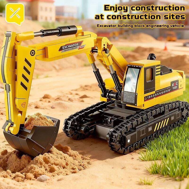 Building Blocks Excavator Construction Engineering Vehicle Toys Movable Arm 360 Rotation Anti-Slip Tracks Bricks Gifts for Boys Z260305