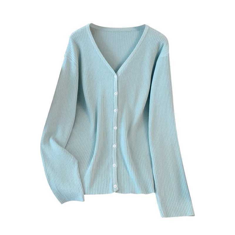 Plus size knitted cardigan V-neck long sleeved T-shirt thin coat autumn top 9175 M260306
