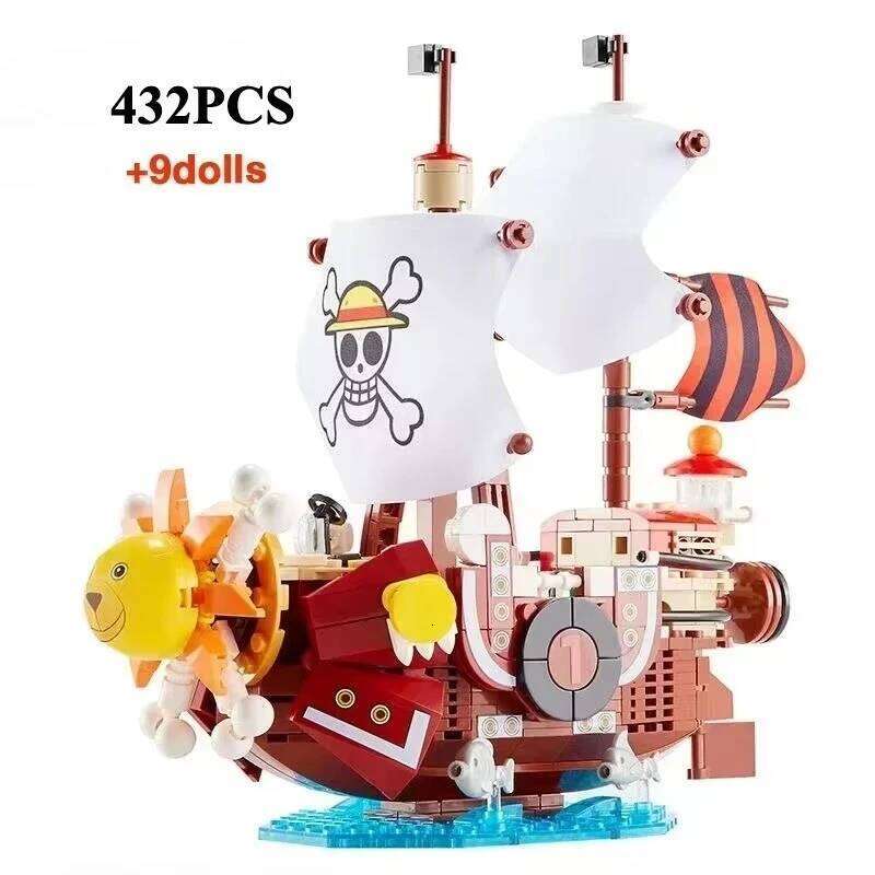 1484pcs/432Pcs+9Dolls Thousand Sunny Boat Blocks Cartoon Pirate Ship Bricks Set Toys for Children Christmas Gifts Z260305