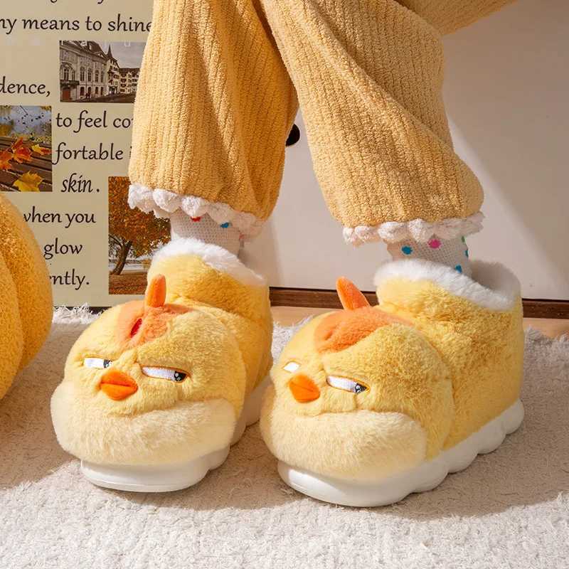 New Cute Cartoon Indoor Slippers For Women Men Funny Yellow Chicken Winter Warm Fluffy Shoes Couples Home Floor Snoot Boots S260305246T