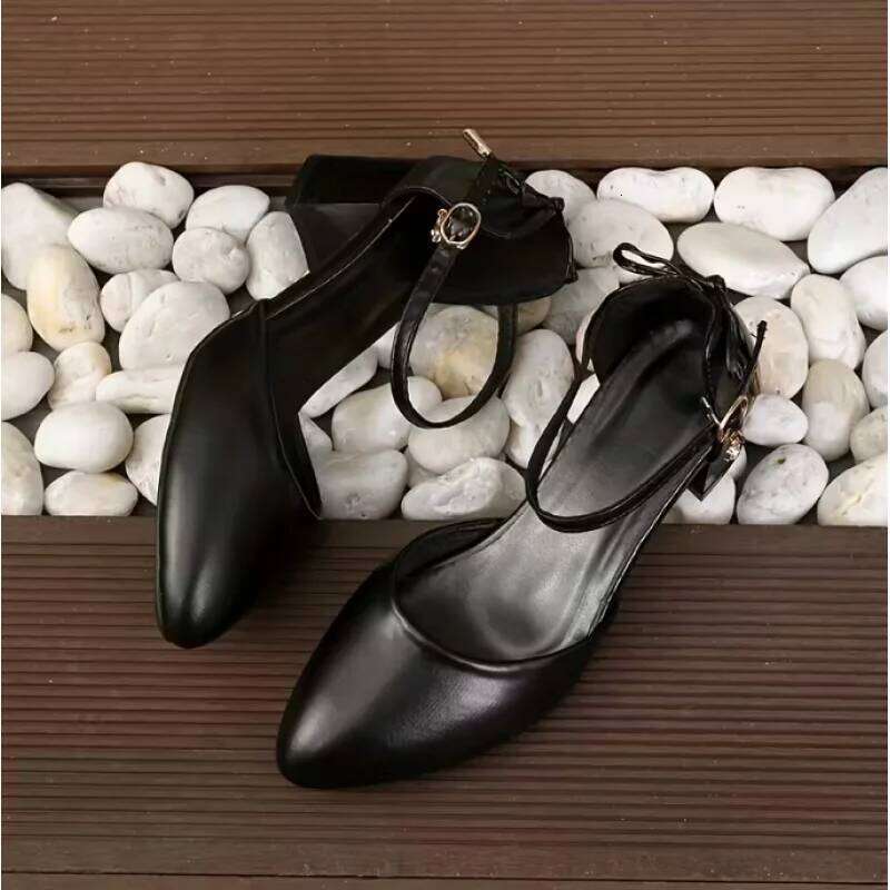 Women's Fashionable French Elegant Chunky Heel High Heels with Buckle Straps&Bowknot-Hollow-Out Mid-Heel Dressy Sandals for Lady