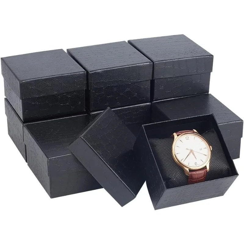 10 Pcs Paper Gift Boxes 3321209 Inch Square Watch Box Kraft Jewelry Gift Box with Pillow Cardboard Bracelet Storage Box 260304