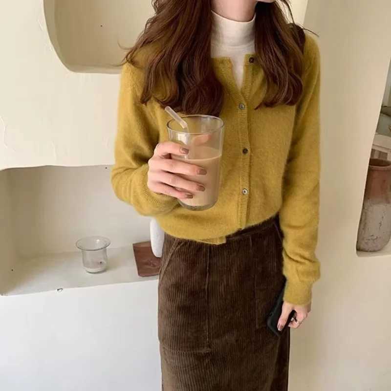 O Neck Solid Color Simple Short Loose Fit Knitted Cardigan Pring Autumn Sweet Casual Long Sleeve Sweater Jacket Women New 9053 M260306