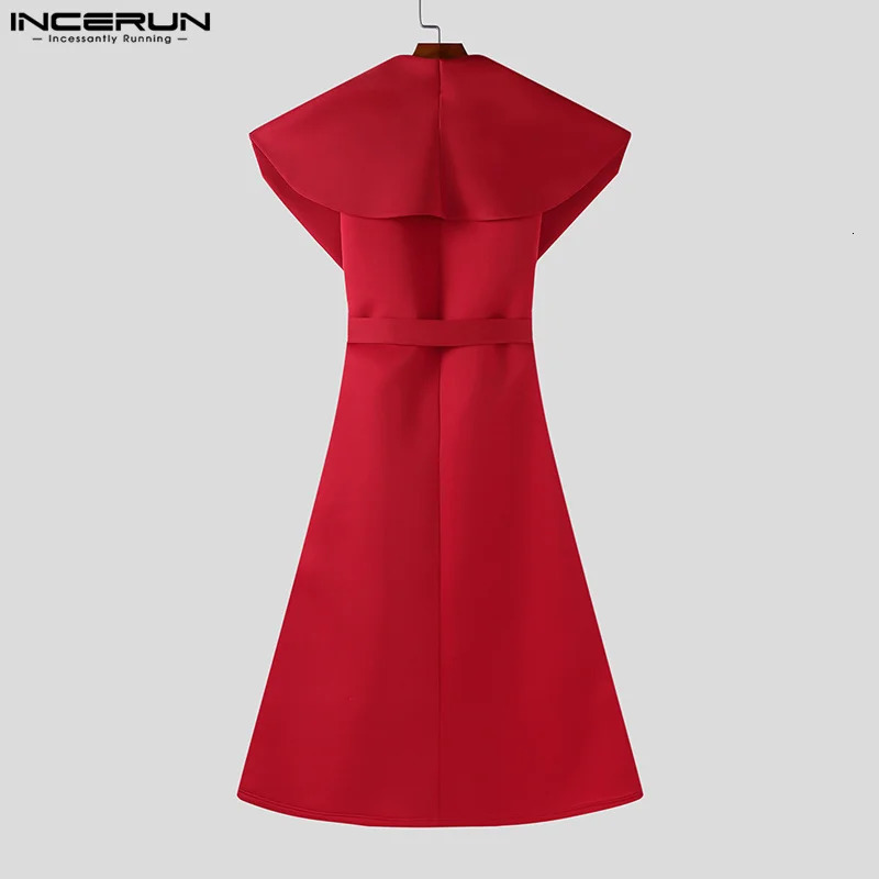 Men Long Style Trench Lapel Sleeveless Solid Color Streetwear Casual Male Cardigan With Belt Fashion Coats S5XL INCERUN 260302