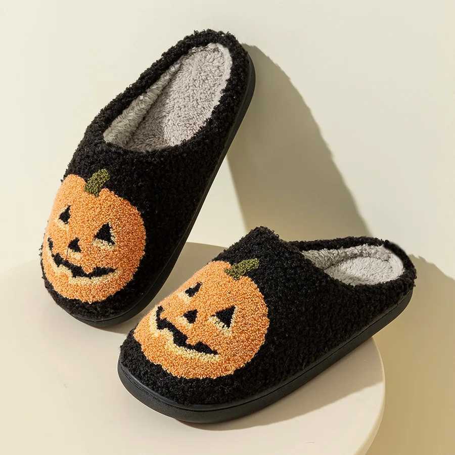 Cute Funny Halloween Womens Slippers Cartoon Pumpkin Indoor Warm Soft Sole Comfy Slipper Breathable Leisure Home Plush Shoes S260305