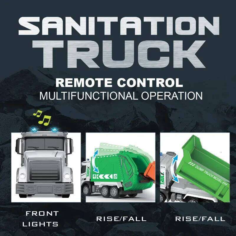 Rc Garbage Truck 1/12 Toy with Lights Scale Radio Controlled Car Sanitation Vehicle Recycling Cars Early Learning Boys Toys C260305