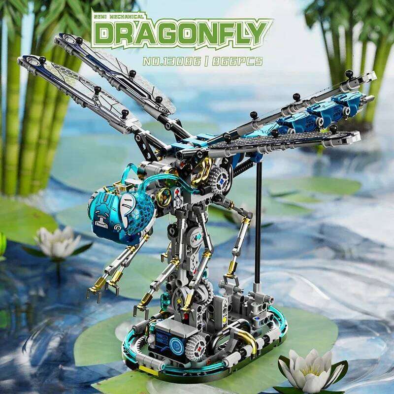 866PCS Mechanical Dragonfly Building Blocks Insect Series Model Bricks With Light Desktop Ornaments Kids DIY Toys Holiday Gifts Z260305