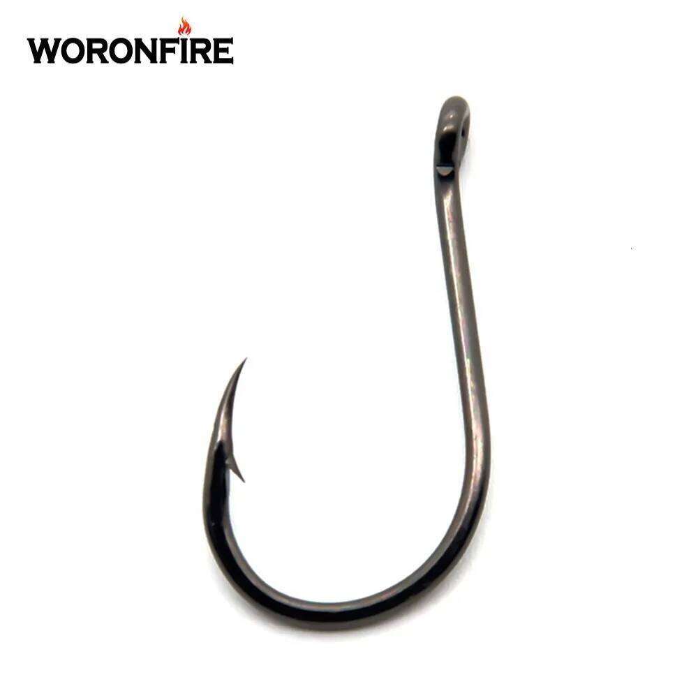 50pcs/Lots Carp Fishing High Carbon Steel Sharp 1/2/3/4/5/6/7/8/9/10/11/12 Barbed Offset Hook Wholesale Japan S260305