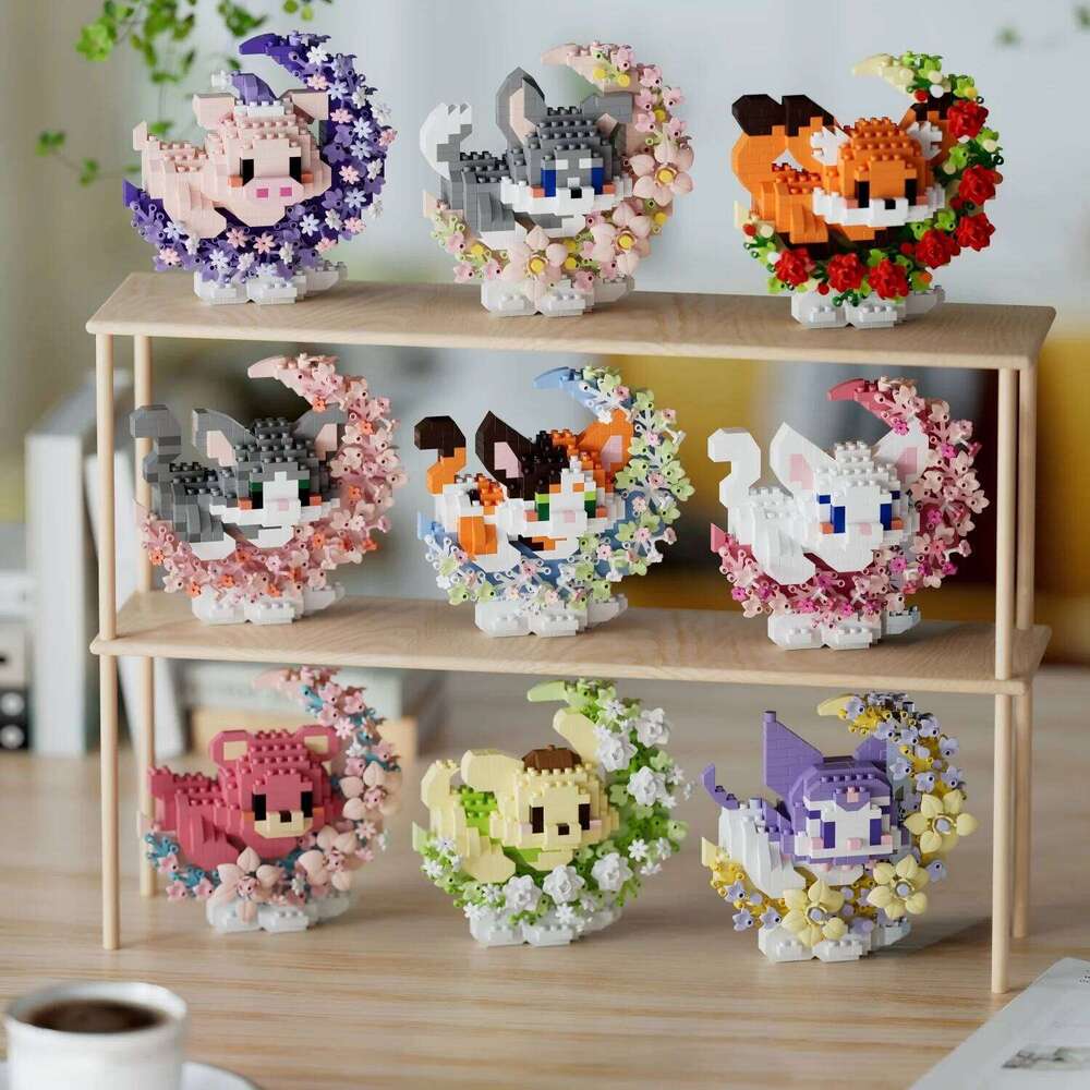 Cute Cartoon Character Floral Wreath Micro Building Bricks Single Piece Mini Block Set DIY Educational Toy for Home Decor Z260305