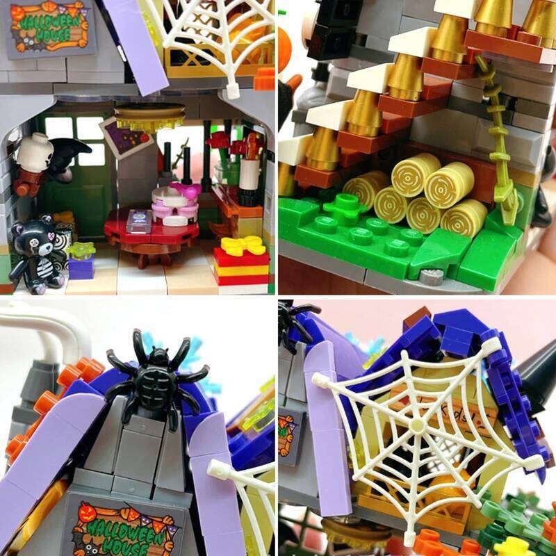 Mini Building Blocks Halloween Haunted House Pumpkin Scarecrow Monster Grave Garden Model Assemble Toys Gift Home Decoration Z260306