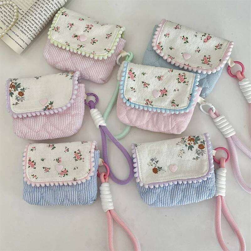 Ladies' Coin Purses Pure Cotton Floral Sweet Cute Earphone Ne CCD Camera Storage Bags Portable Compact Handheld Wallets For Girl C260304