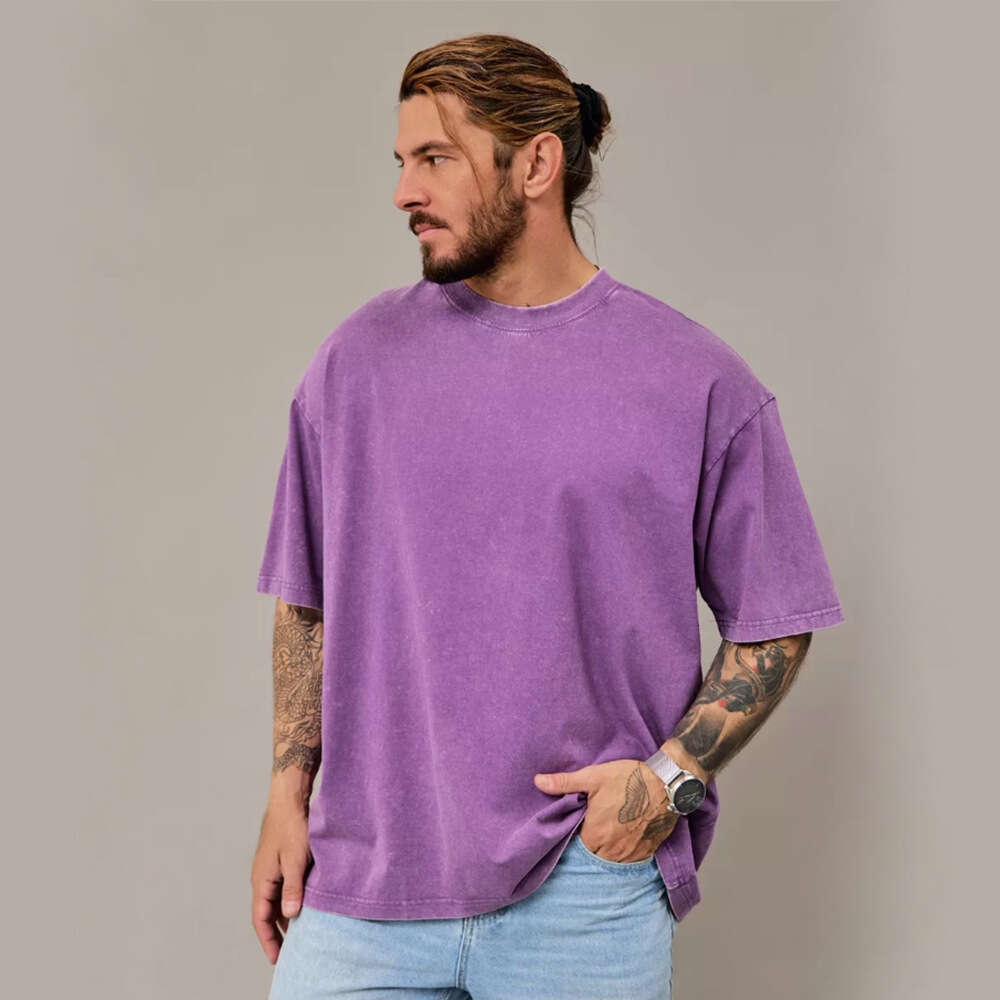 European and American style snowflake print short-sleeve t-shirt for men, pure cotton, new summer fashion, simple solid color, drop-shoulder half-slee