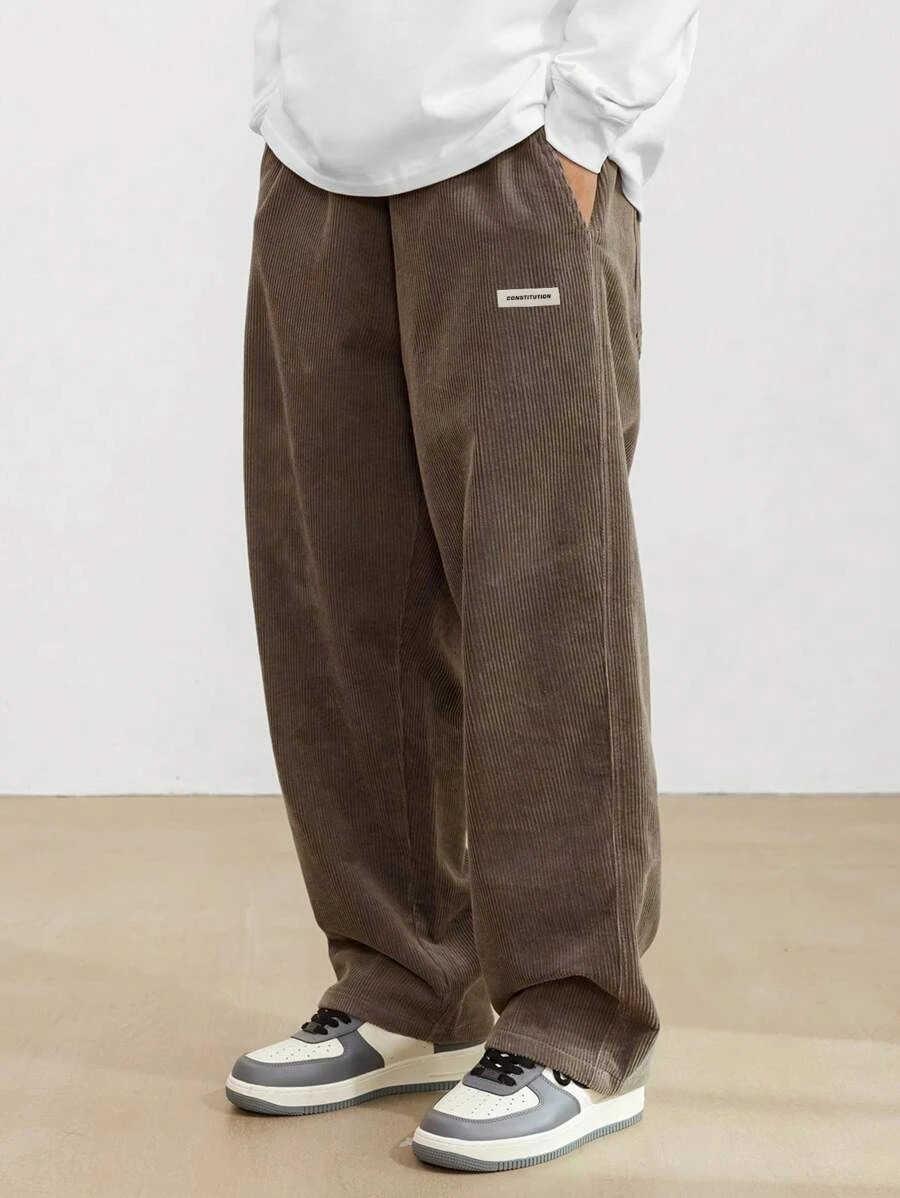 2026 fashion Mens Corduroy Straight Casual Pants spring autumn Outdoor Streetwear with Drawstring Elastic Waist 260304