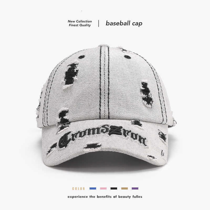 Spring Color-Block Distressed Letter Embroidery Mens Large Head Circumference Personality Fashion Baseball Cap Womens Outdoor Curved Brim Duckbill Cap
