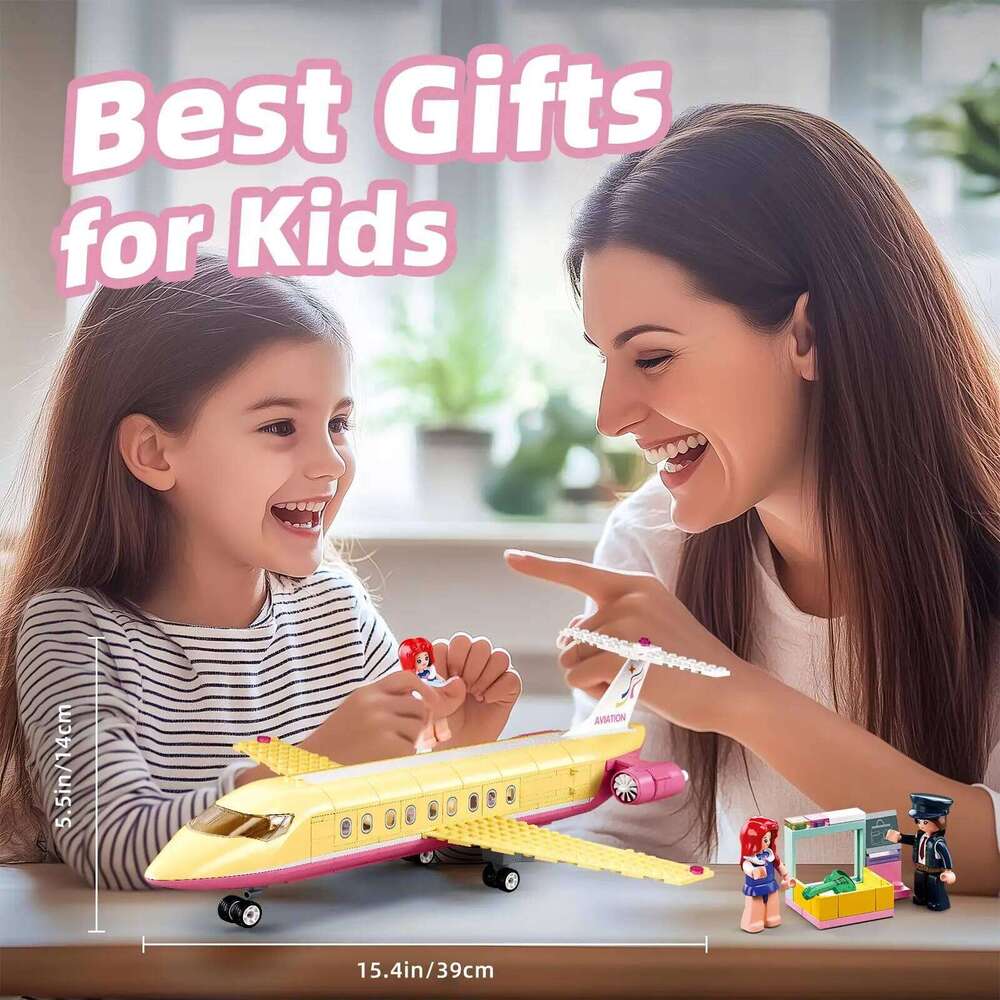 383PCS Holiday Airplane Building Blocks Dream Pink Plane Model Bricks Creative Desktop Deco Educational DIY Toys For Kids Gifts Z260305