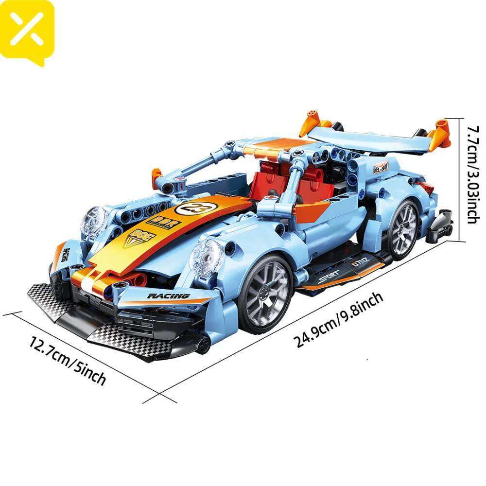 TOYLINX 523pcs Blue Supercar Building Block Set 1:18 Pull Back Mechanical Racing Sports Car Construction Toy Ideal Gift for Boys Z260305