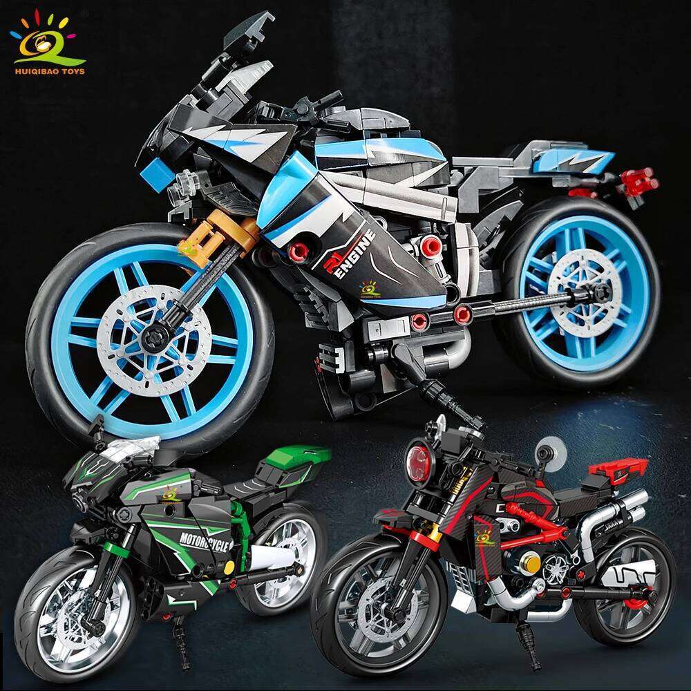 HUIQIBAO MOC Motorbike Model Building Blocks City Moto Racer Bricks Toy for Kids Boy Children Adult Car Set home Decoration Z260306
