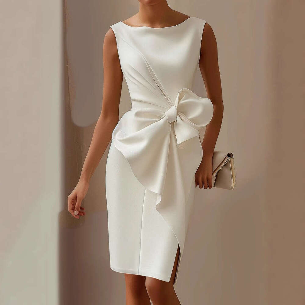 2026 Cross-border European and American Women's Clothing, Independent Website, Bow Decoration, Short Dress, Tank Dress