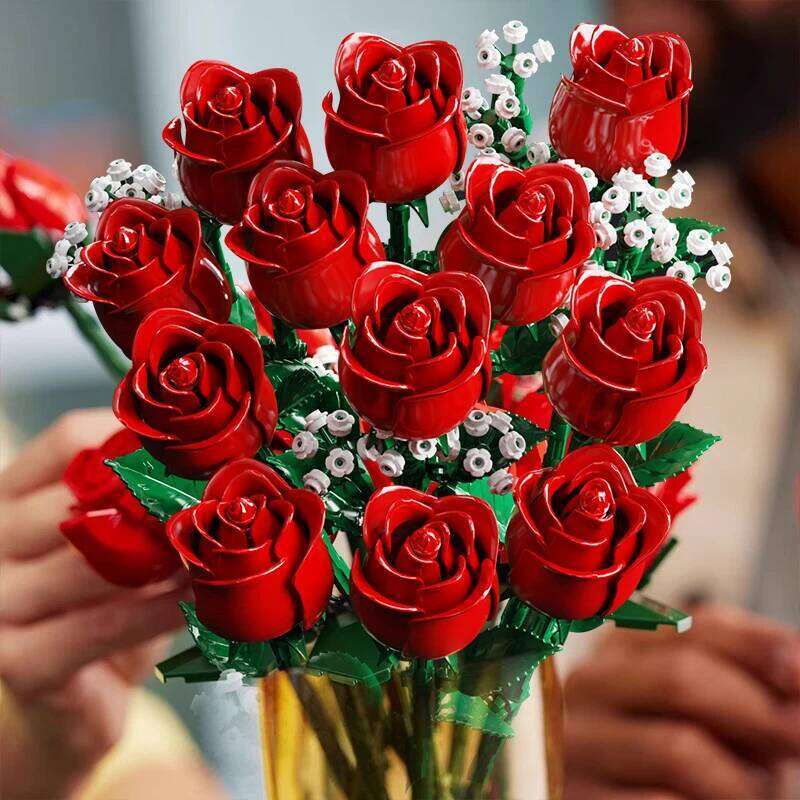 968PC Romantic Rose Flower Bouquet Building Blocks Valentine's Day Gift Women/Men,for Home Decor Gifts for Anniversary Z260306