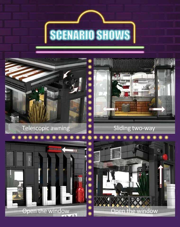 3622Pcs Modern Panoramic Club Bar Lighting Street View Blocks Model MOC Assembly Building Set Toys for Boys Adults Gift Z260306