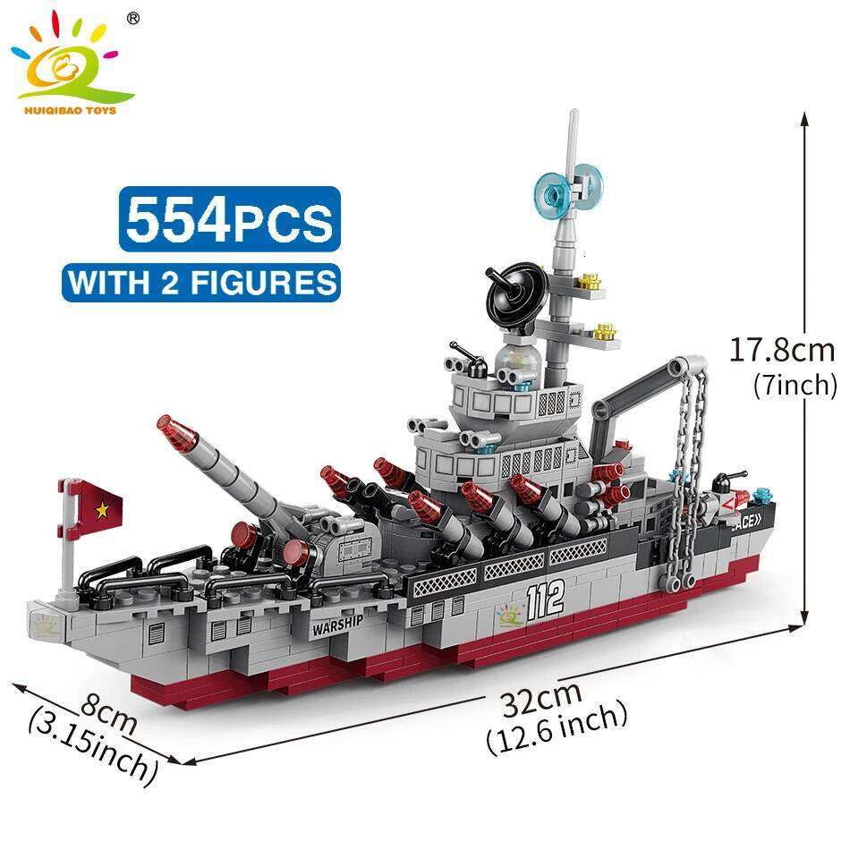 HUIQIBAO Military Ship 554pcs 8in1 Aircraft Cruiser Building Blocks Army Warship Plane Truck Bricks City Children Toys for Boy Z260306
