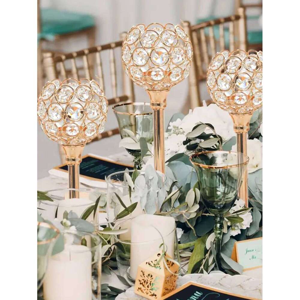 1/3pcs Crystal Holder, Golden Candlestick Decorative Tealight Candle Holder For Wedding/Party/Table Centerpiece Decor XJ260305