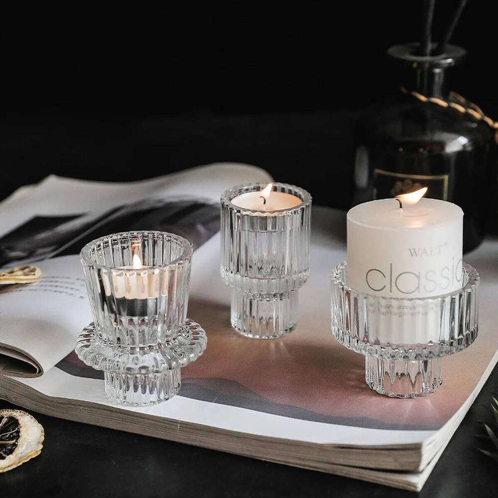 Pillar Tealight Candle Holder Clear Glass for Table Design Candlesticks, Decorative Tabletop Home Dining Centerpiece XJ260305