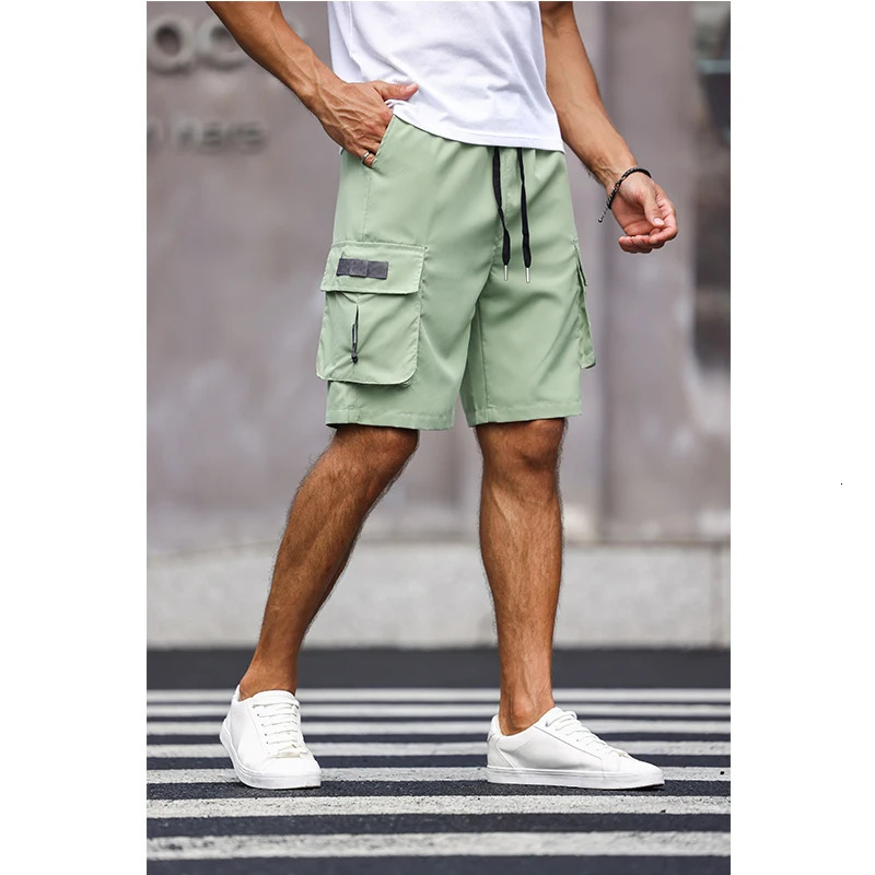 Mens Multicolor Drawstring Cargo Shorts Solid Color Pants with Pockets Casual Summer Shorts 260306