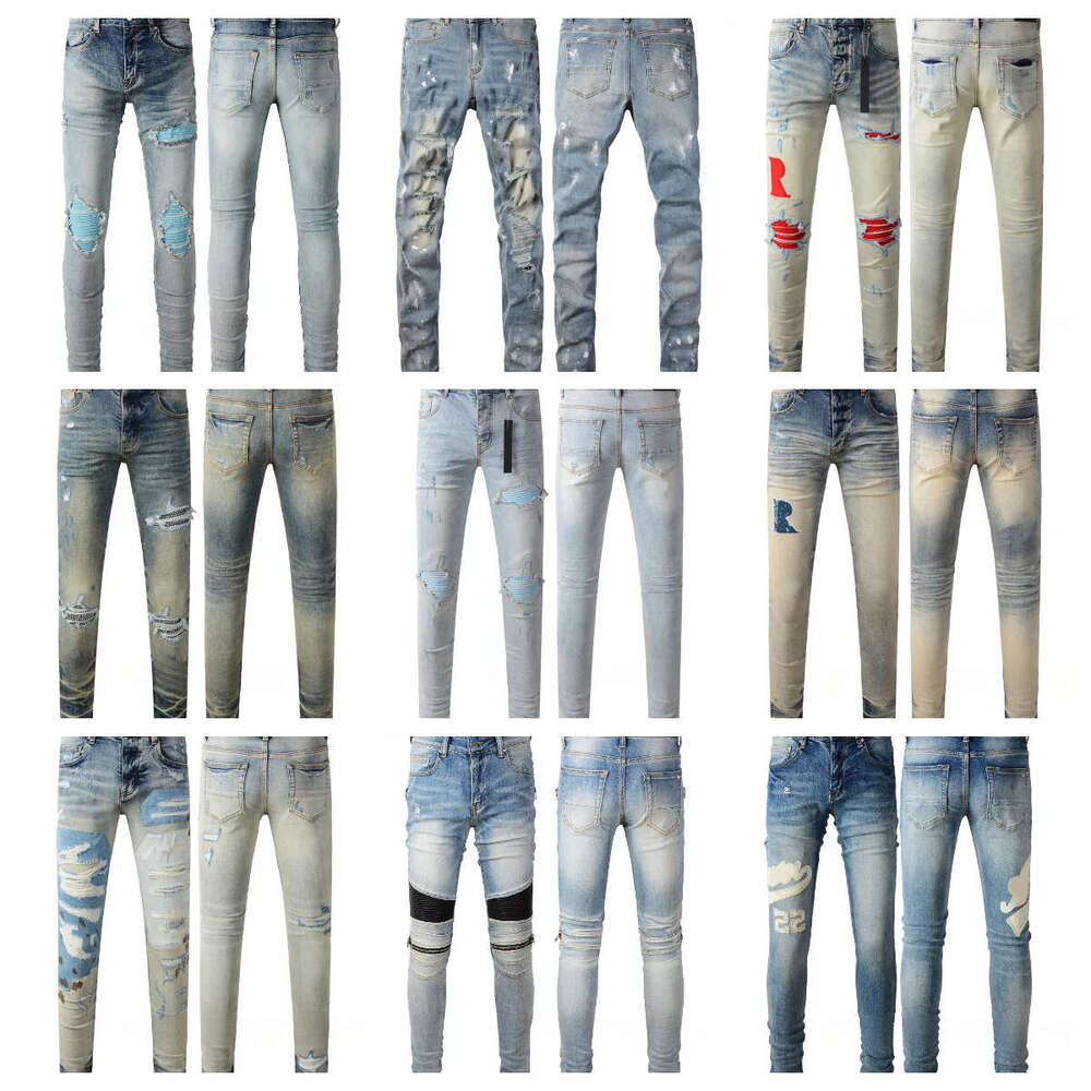 classic luxury designers washed nostalgic stretch fit retro blue black jeans fashion hole design streetwear men women high-quality slim Jeans