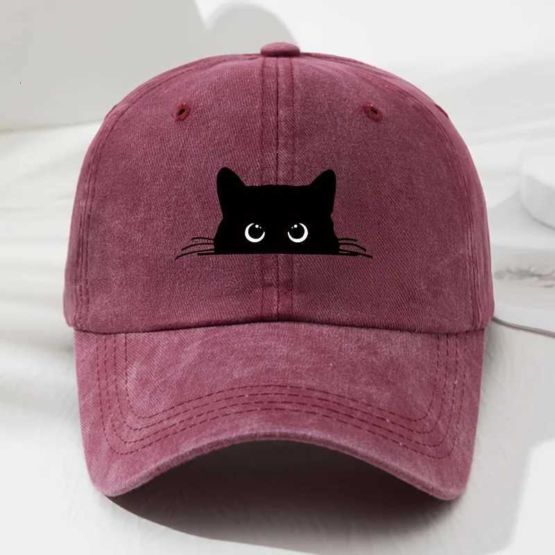 Black cat printed baseball cap retro mens and womens fashionable outdoor hat with adjustable eaves suitable for sports fishing S260306