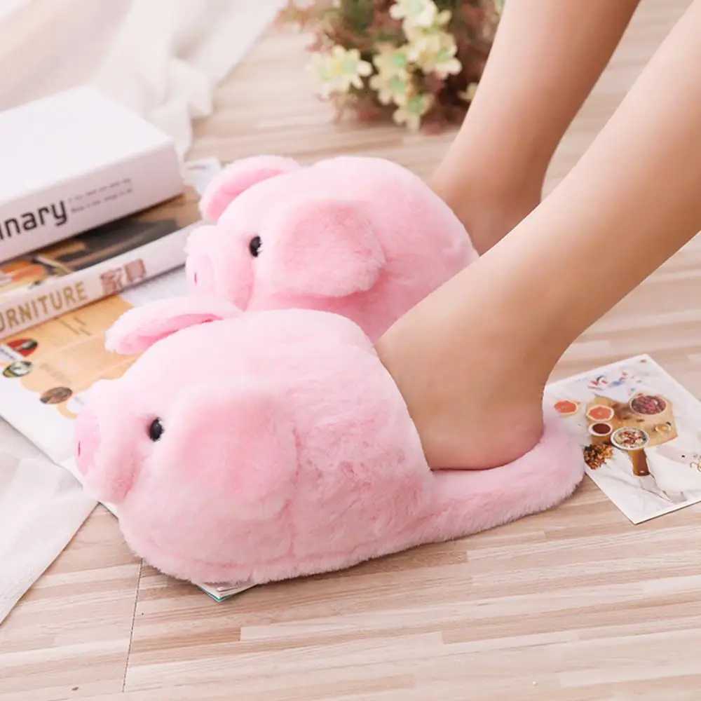 Winter Women Warm Indoor Slippers Ladies Fashion Cute Pink Pig Shoes Womens Soft Short Furry Plush Home Floor Slipper SH467 S260305