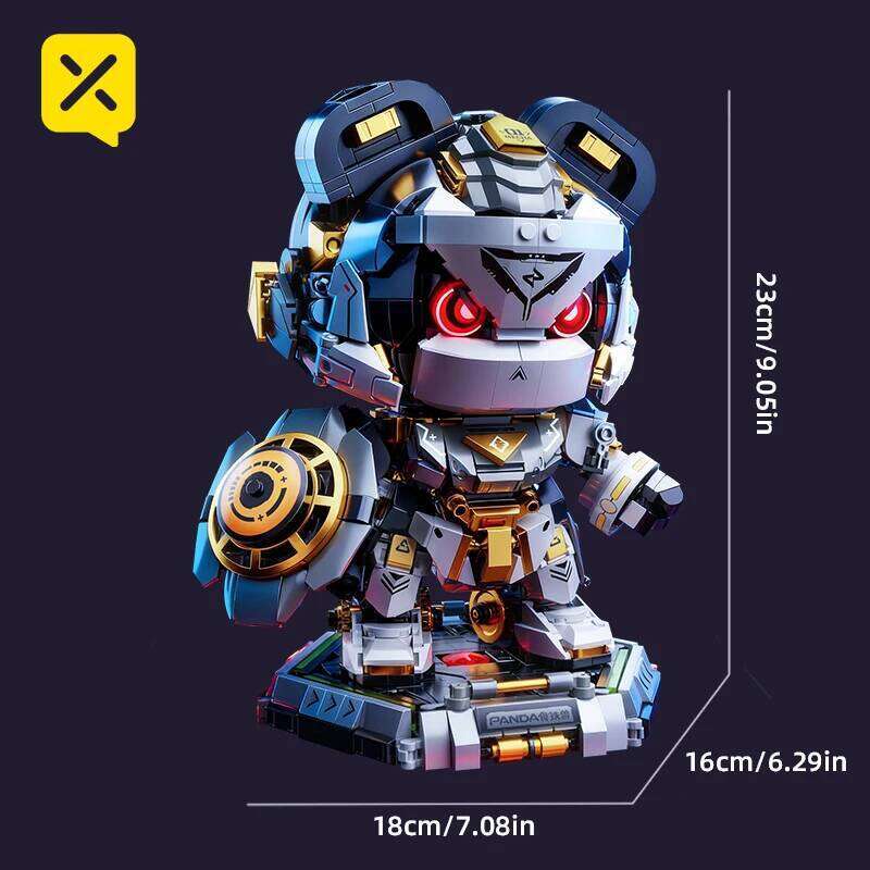 ToylinX 23cm Building Blocks Set LED Light Up Panda Robot Toy Mecha Model Kit for Adults Kid Cool Action Figure Gift Z260305