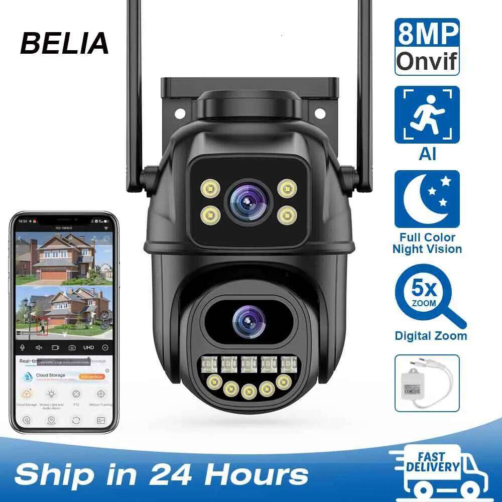 RDV 4K 8MP WiFi Surveillance Camera, Dual Lens, 4X Digital Zoom, AI Human Detect, , Outdoor Security PTZ IP Cameras 26W0306