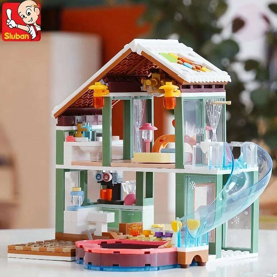 Sluban 0961 Hot Spring Holiday House Toy Model Educational DIY Assembled Building Block Toy, Home Decoration Z260306
