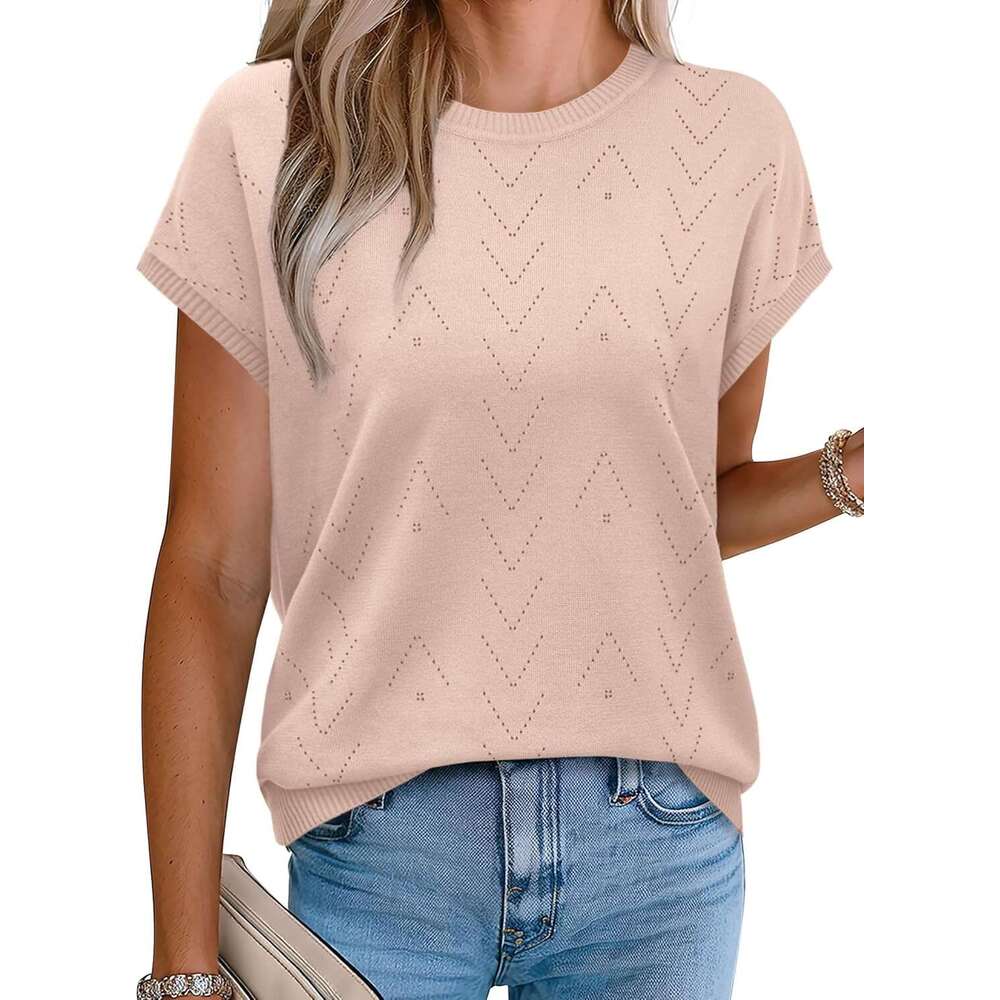 Short Sleeve Sweaters for Women Crew Designer Neck Summer Tops 2026 Trendy Beach Vacation Clothes Business Casual Outfits