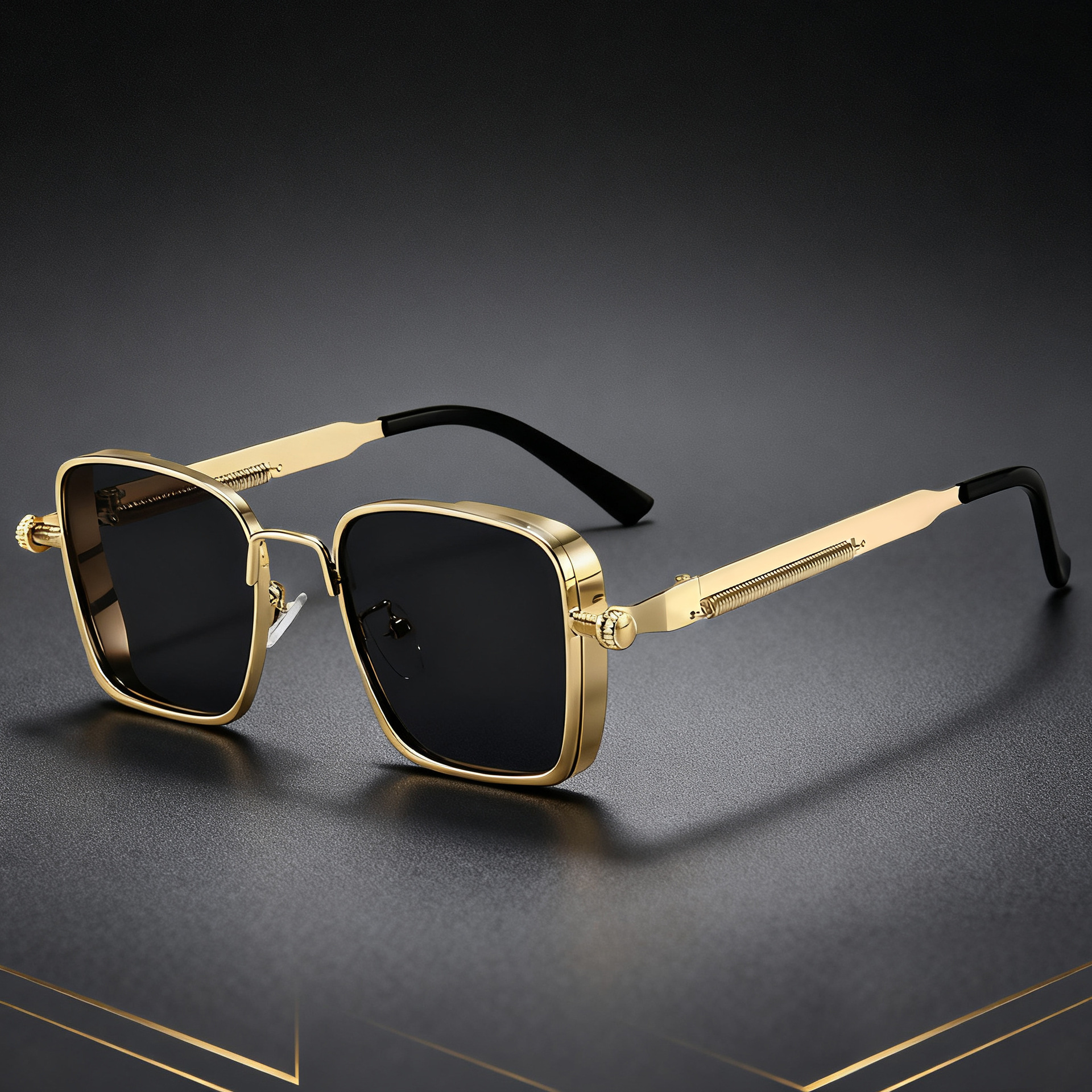 Designer Sunglasses New Square Frame Sunglasses Fashion Retro Steampunk Metal Outdoor Bicycle Sunglasses European And American High End Sunglasses Wit