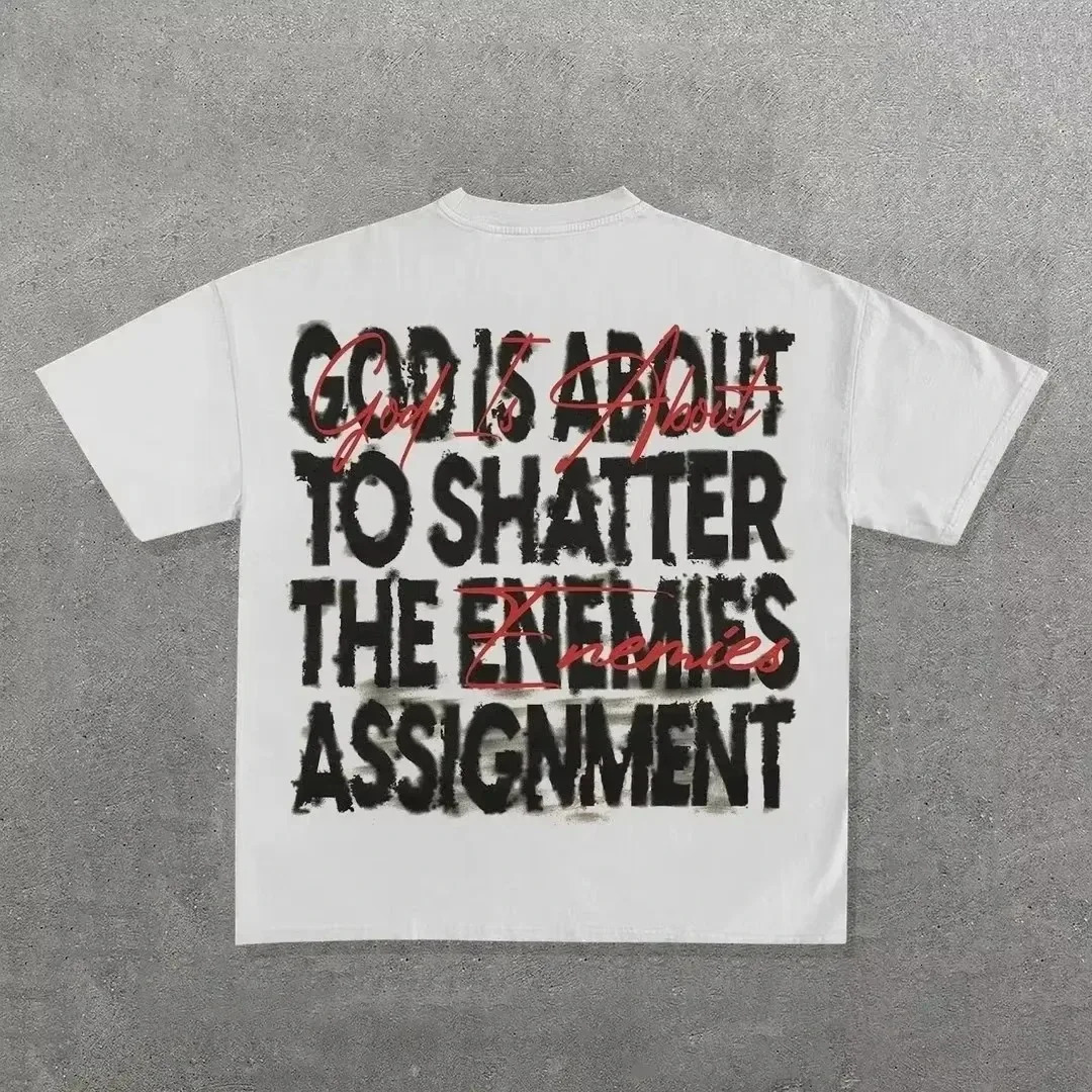 Letter Graphic Print Streetwear Crew Neck T-shirts Unisex Trend Hip-hop Loose Men Women Cotton Gothic High Quality Short Sleeve 260304