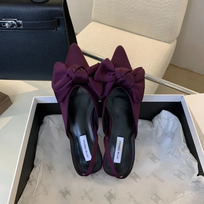 er Bow Womens Sandals Pointed Toe Elegant Heels Shoes Summer Mules Shoes Slingback Dress Slippers Trend 260303