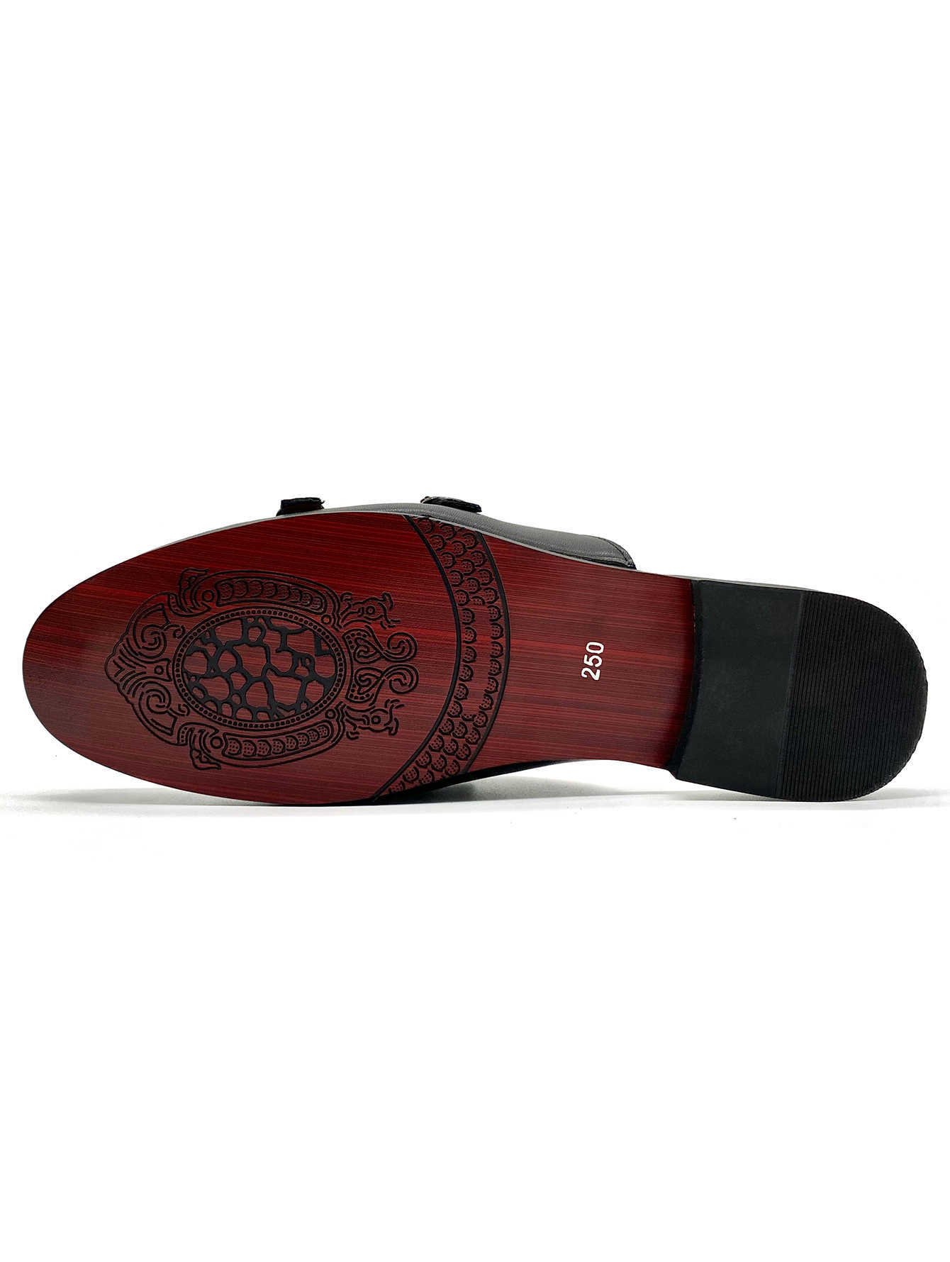 Men's Black Leather Monk Strap Mules Backless Slip-On Loafers with Red Insole Formal Dress Slippers
