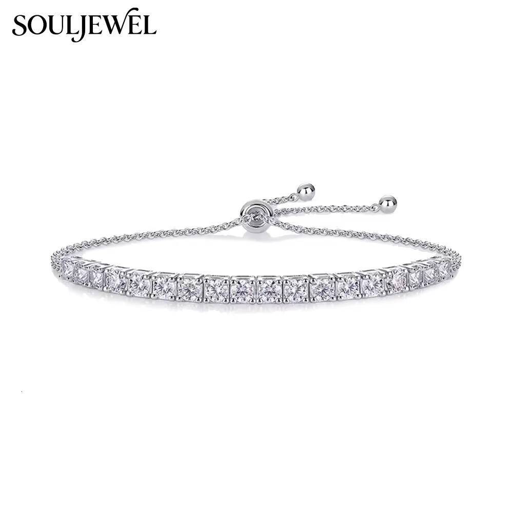 S925 Sterling Silver Rhodium Plated GRA Certified Moissanite Tennis Bracelet Cut Adjustable Slider Design Luxury Daily Wear
