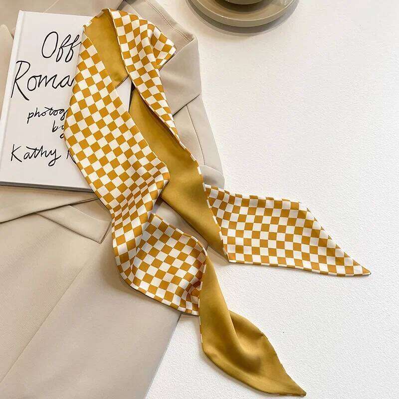 Yellow pastel color multifunctional decoration small silk scarf, women's French hair collar scarf bag accessories 26Y0306