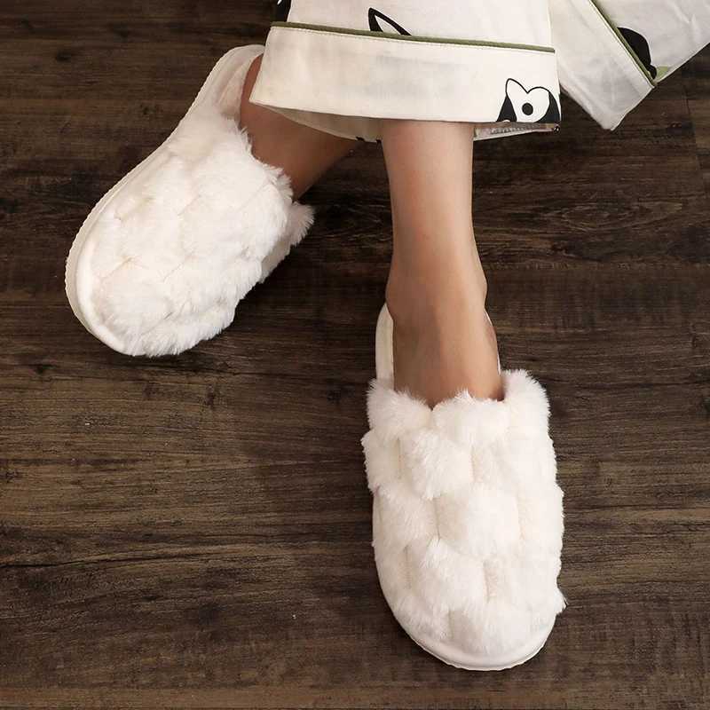 White Fluffy Indoor Home Slippers Women Comfortable Warm Plush Flats Slides Woman Soft Sole Non Slip Bedroom Floor Slippers S260305