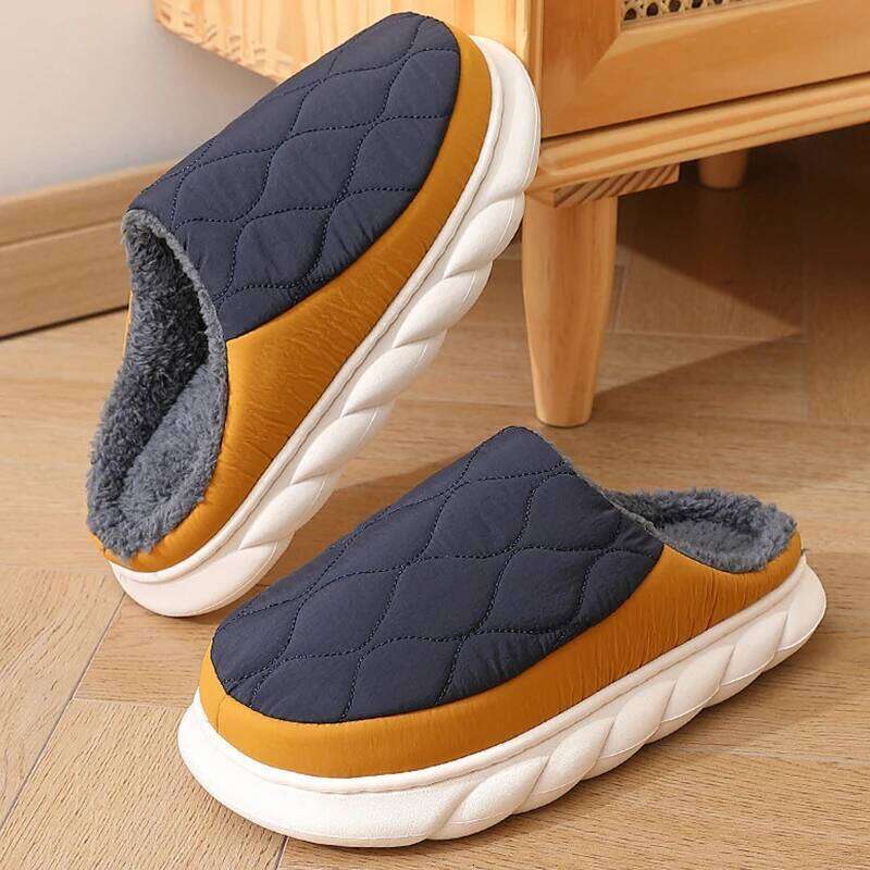 Litfun Warm House slippers Indoor Anti-slip Winter Fluffy Slides For New Waterproof Short Plush Men Cotton Shoes