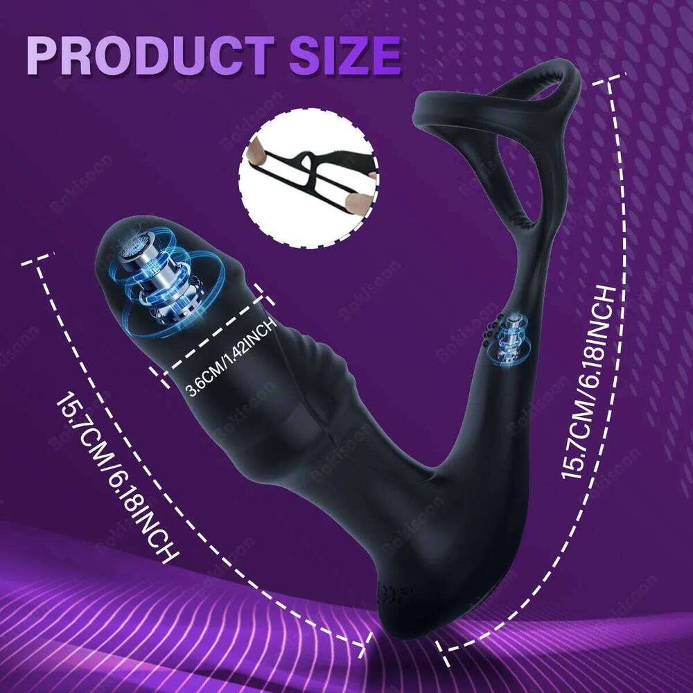 9 Wiggling Swaying Vibrating Anal Vibrator with Cock Ring Thrusting Prostate Massager 3 Powerful Motors Butt Plug W260305