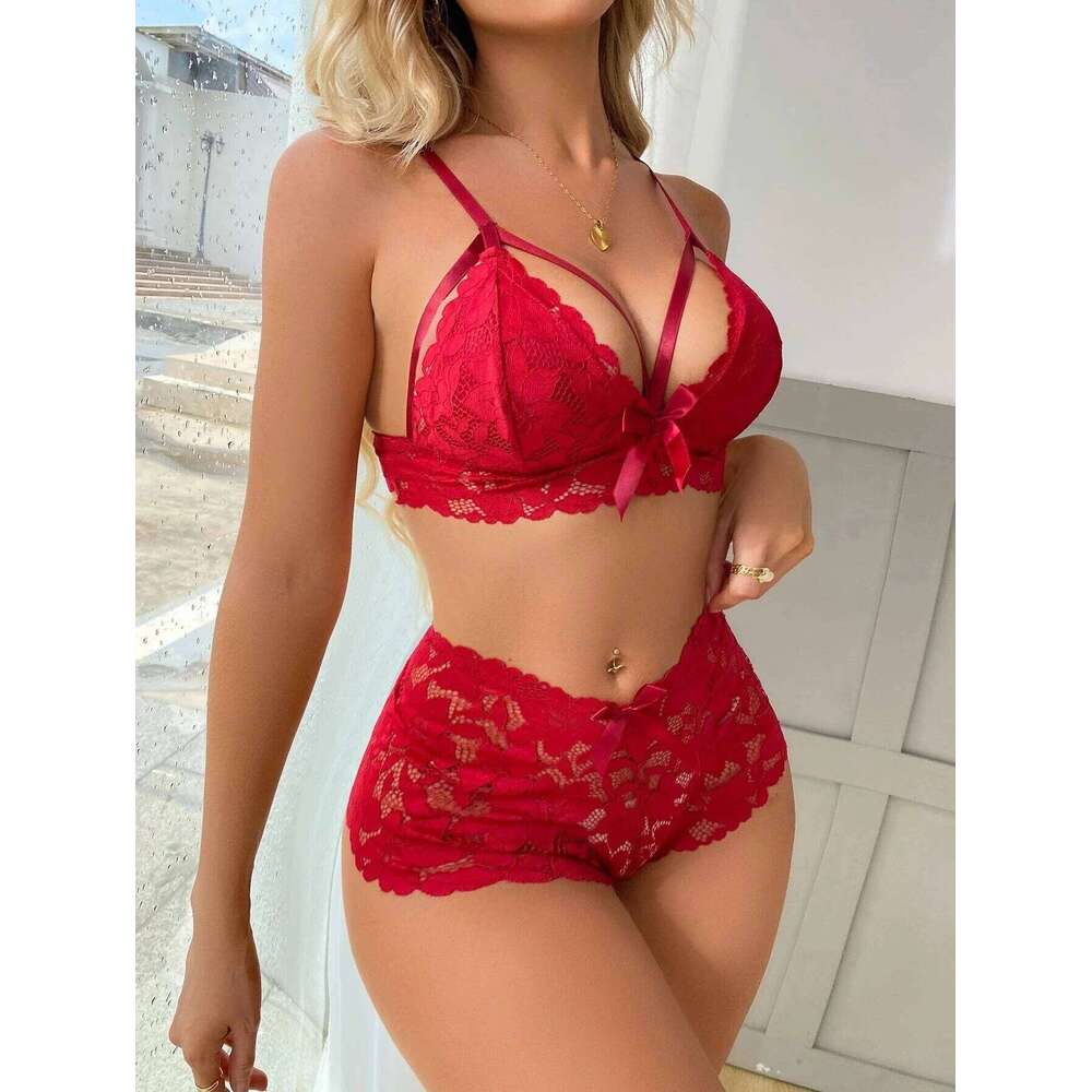 Sexy Lingerie Woman Lace Transparent Underwear Without Pad Embroidery Brief Sets Delicate Bra Kit Push Up Breves Erotic Wirefree