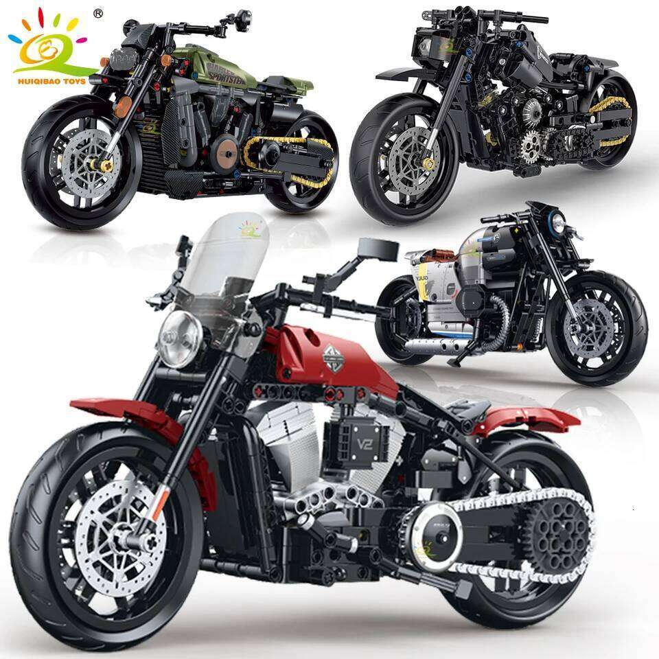 HUIQIBAO 1:8 Classic Motorbike Building Blocks High-tech Model Moto City Racer Bricks Toy for Kid Boy Children Adult MOC Car Set Z260306