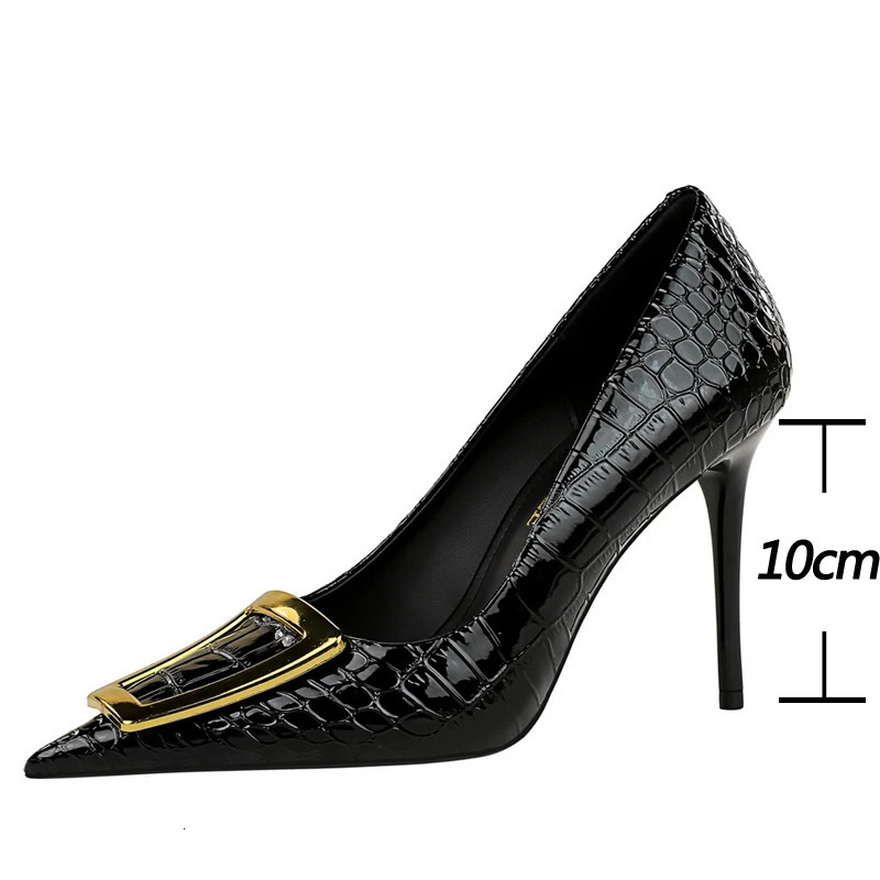 BIGTREE Shoes Women 10 Cm Metal Buckle Ladies Pumps Womens Banquet Shoes Stilettos High Heels Women Sexy Party Shoes 260306